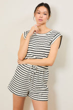 Load image into Gallery viewer, Striped Puckered Muscle Sleeve Romper
