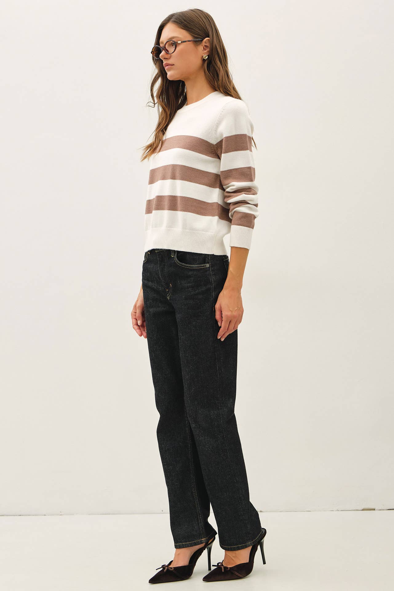 Cropped Long Sleeve Bold Stripe Sweater