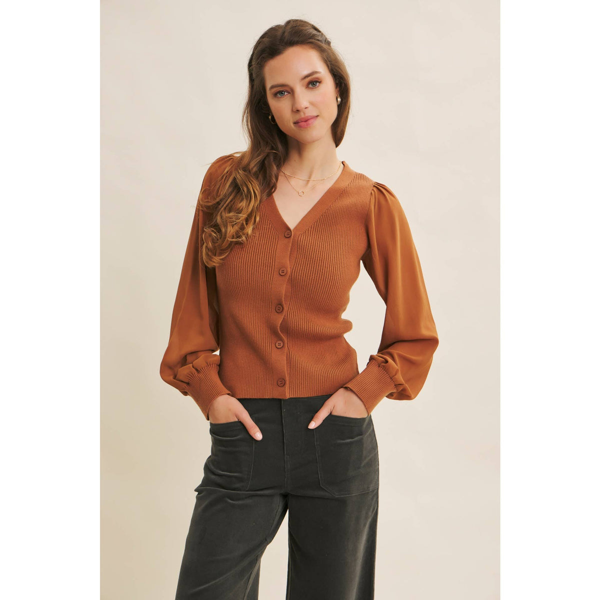 Sheer Sleeve Cardigan Sweater