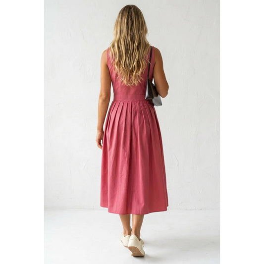 Collared Sleeveless Midi Shirt Dress