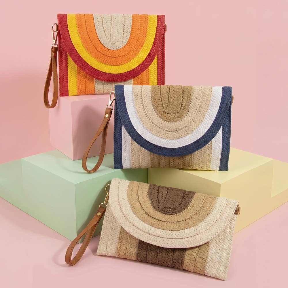 Arch Woven Straw Envelope Clutch