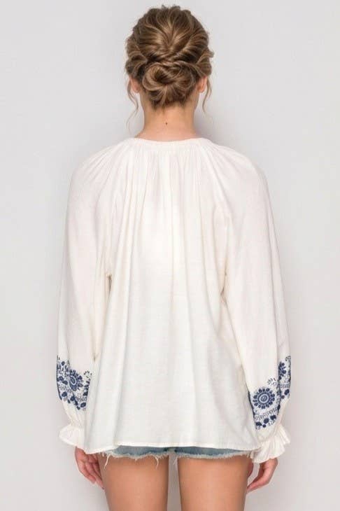 Puff Sleeve Embroidered Peasant Top