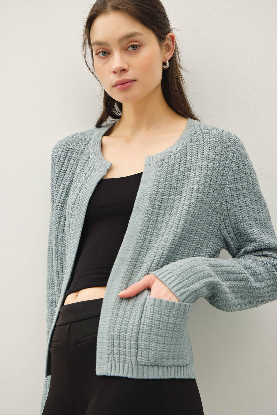 Chunky Structured Knit Open Front Cardigan