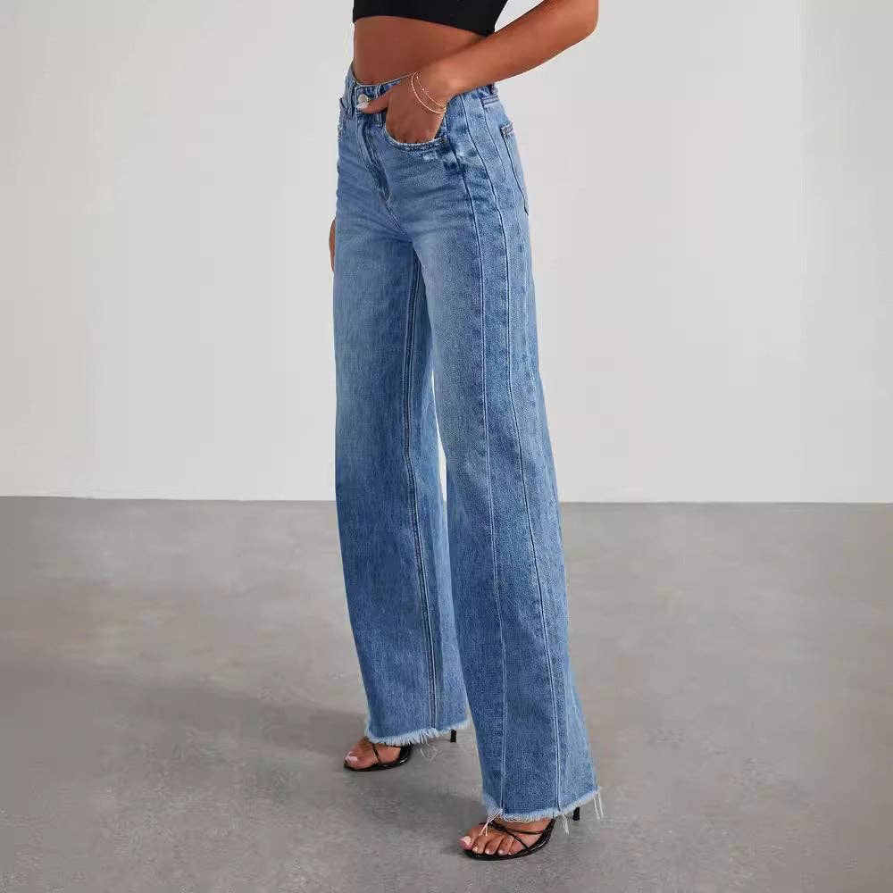 Side Spliced Wide Leg Jeans