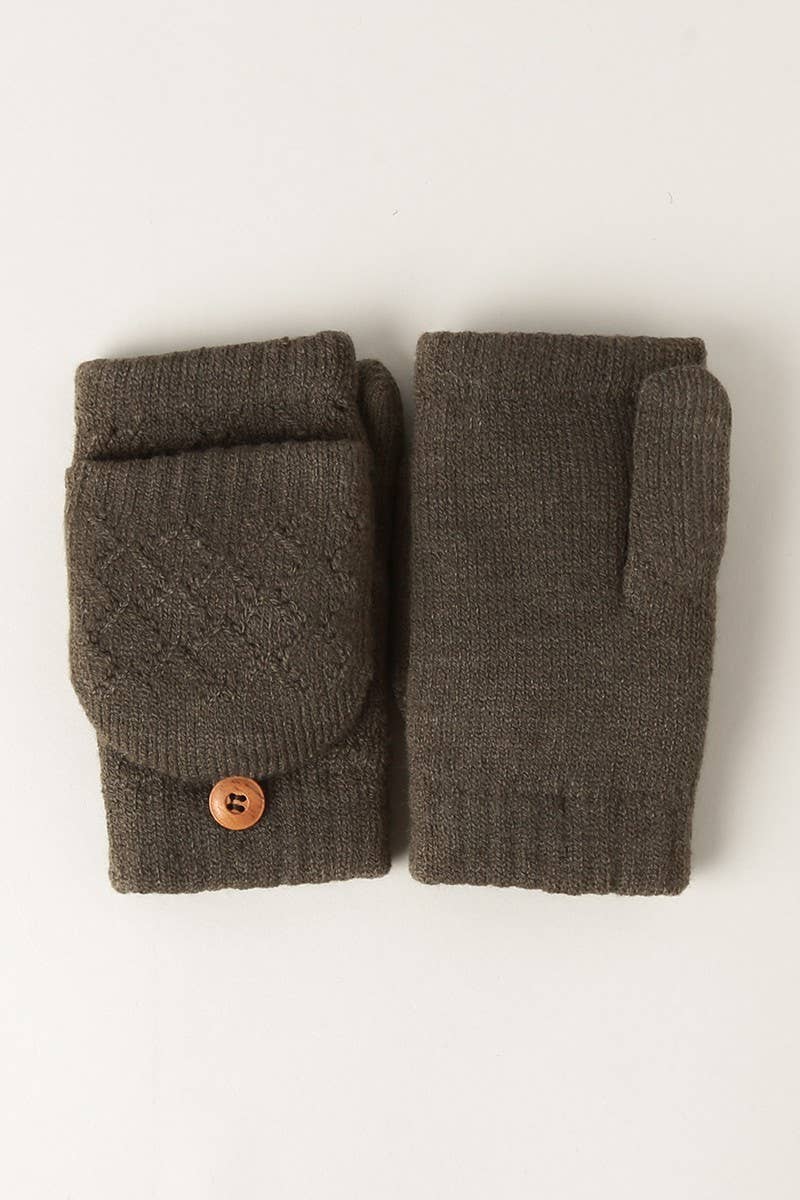 Solid Knit Convertible Fingerless Mittens Gloves