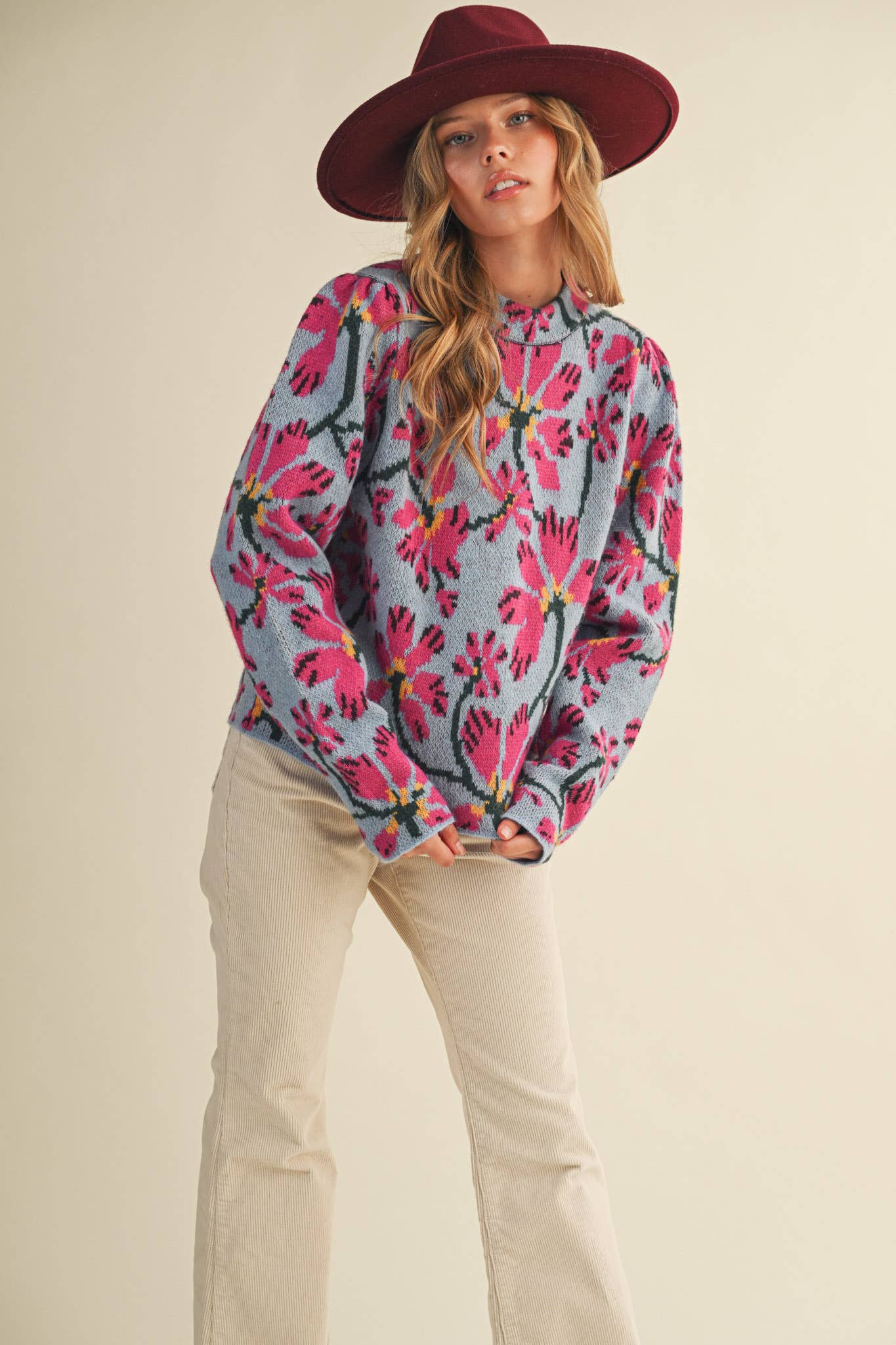 Floral Mock Neck Sweater