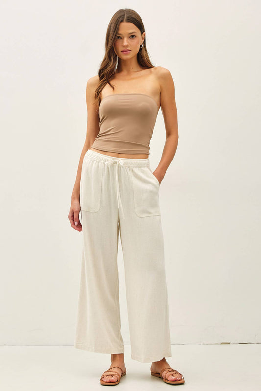 Linen Blend Wide Leg Ankle Pants