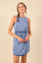 Load image into Gallery viewer, Drawstring Waist Sleeveless Denim Dress
