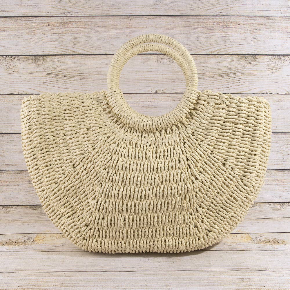 Woven Paper Straw Tote Bag With Ring Handles