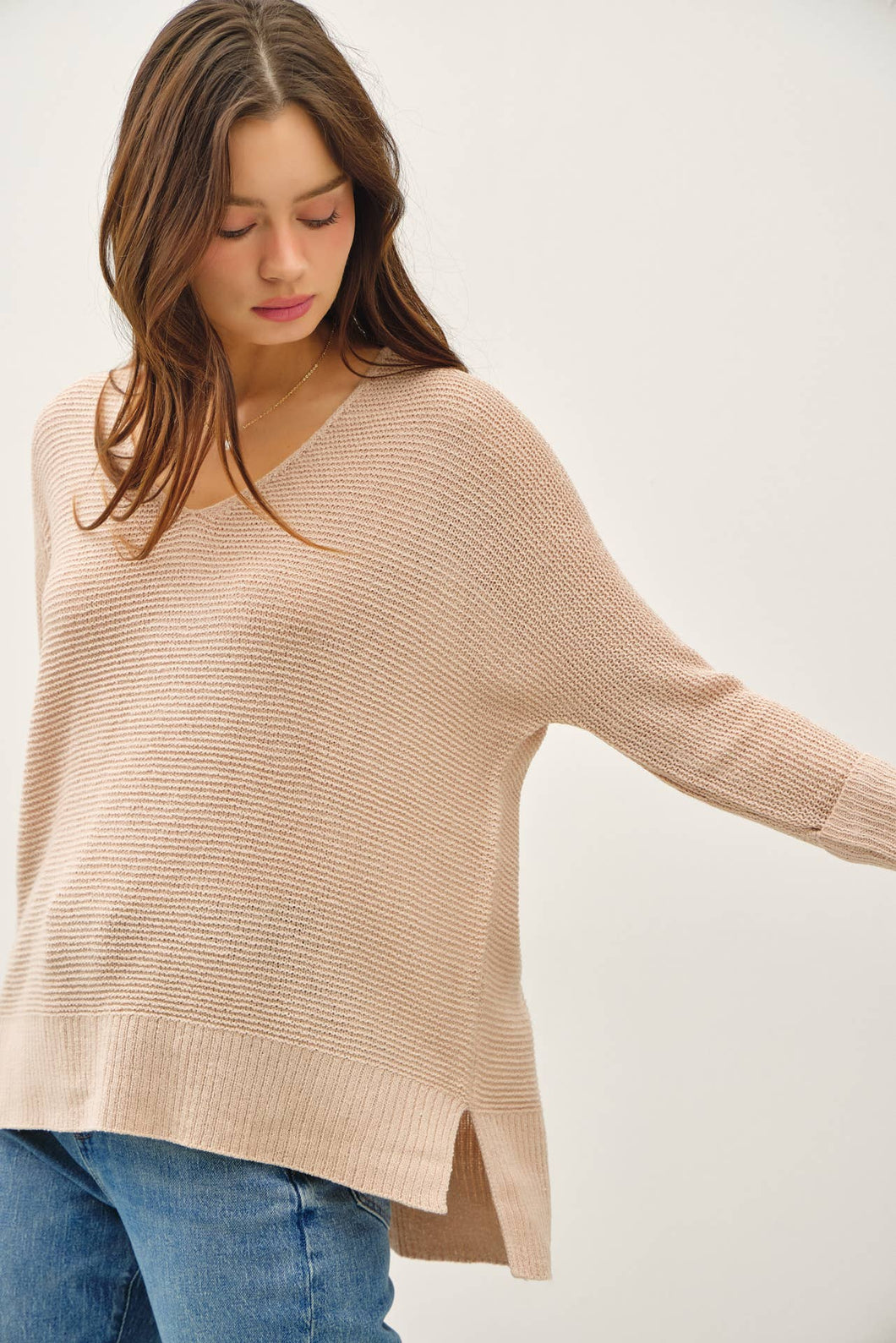 Dolman Sleeve Rolled Cuff Sweater