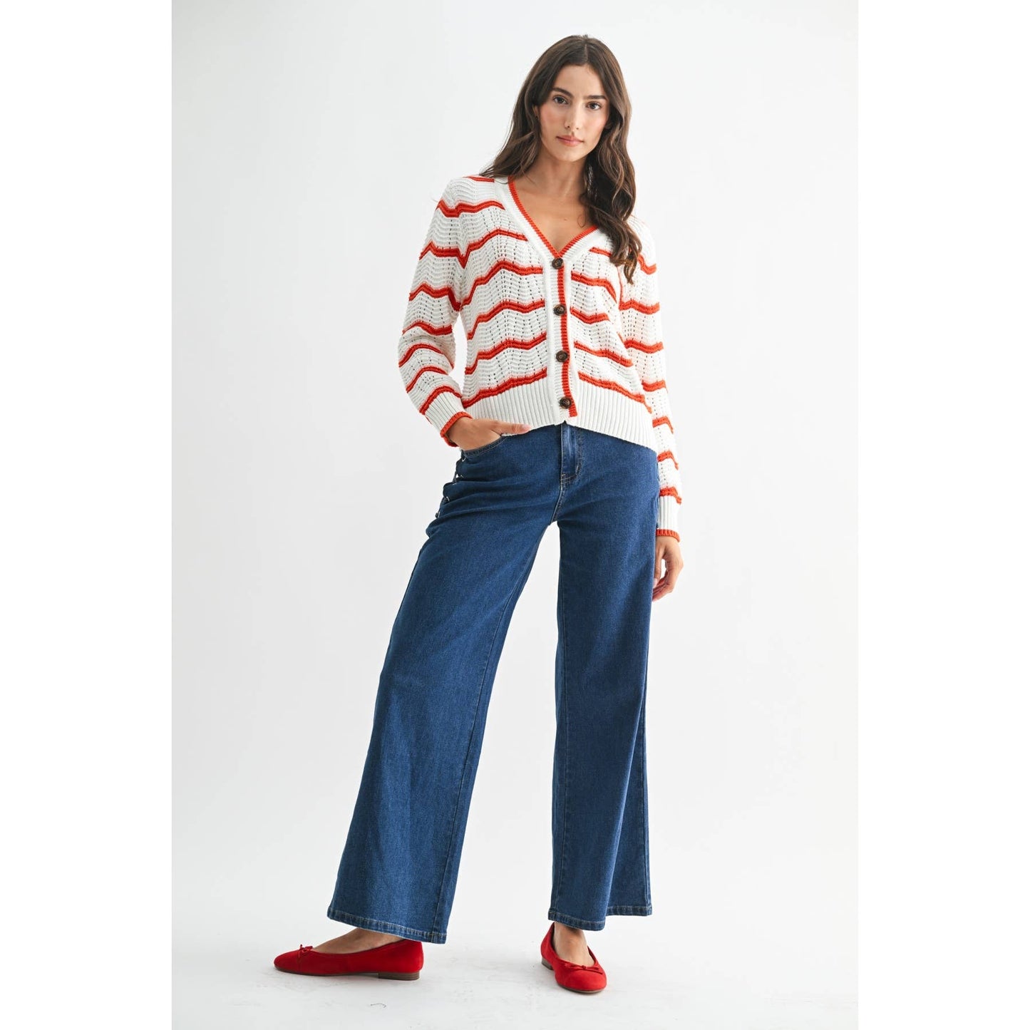 Chevron Stripe Knit Cardigan Sweater