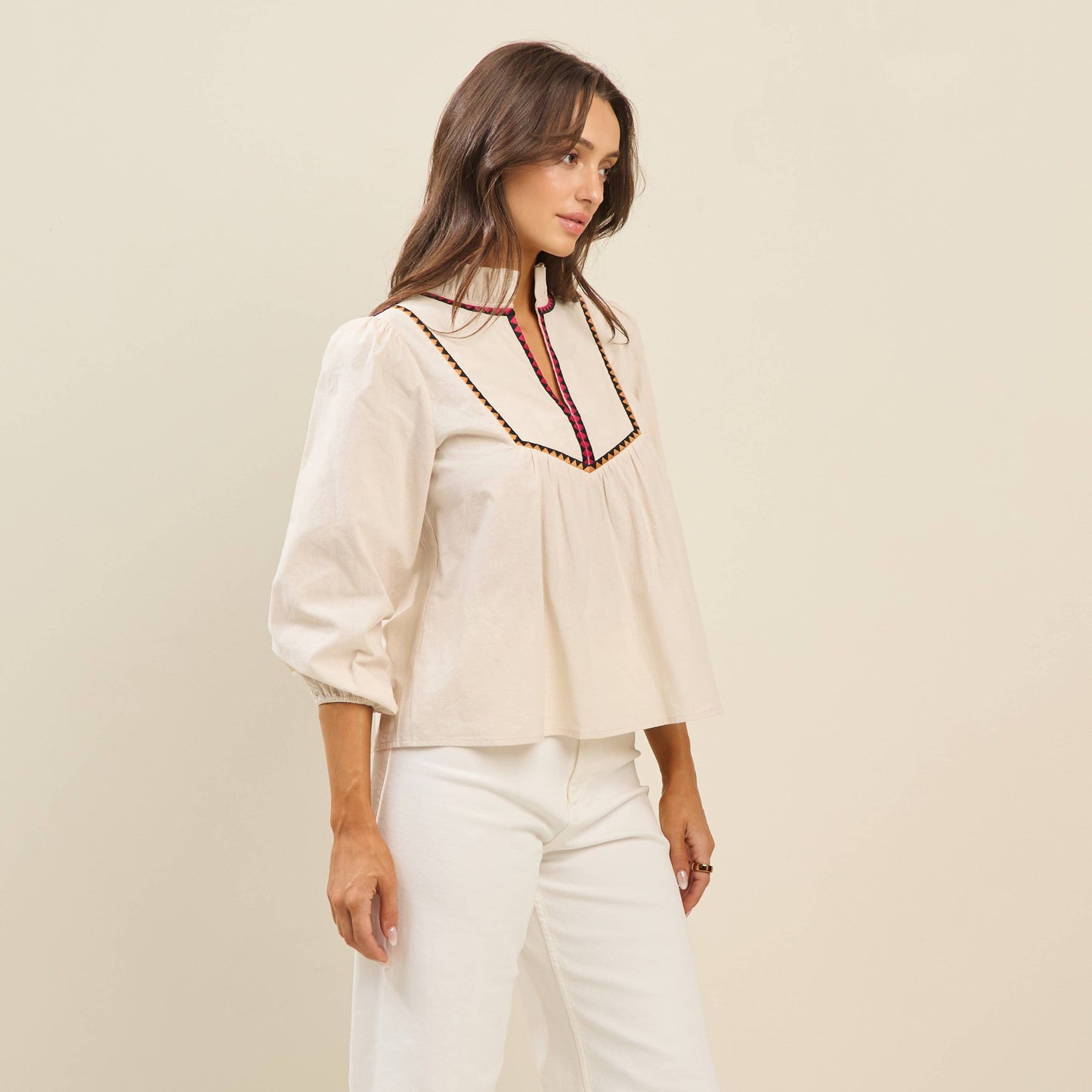 Rental- Able Embroidered Bib Front Top