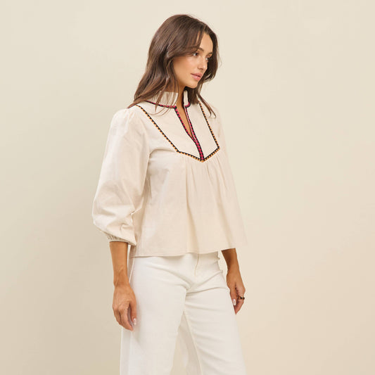 Rental- Able Embroidered Bib Front Top