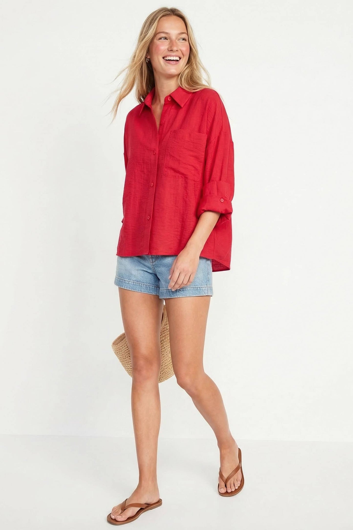 Linen Blend Rolled Sleeve Shirt