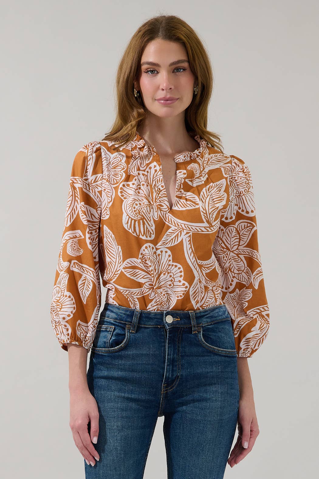 Pleated Back Split Neck Top