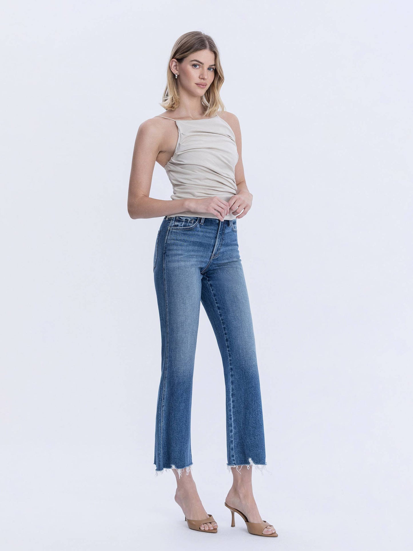 High Rise Raw Hem Flare Jeans