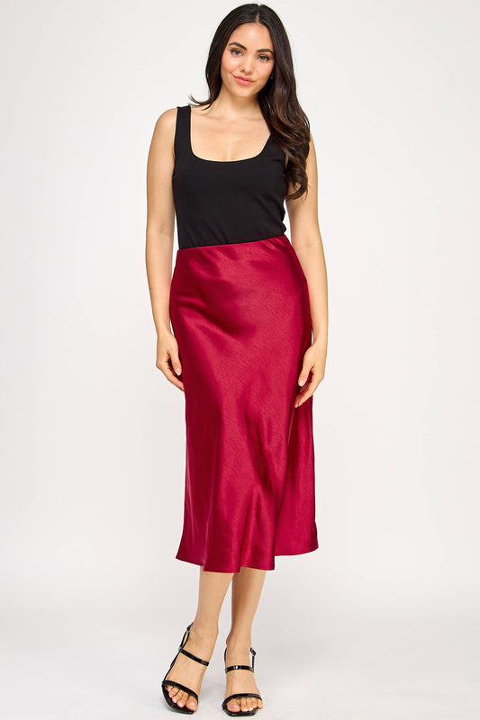 Satin High Waist Midi Skirt