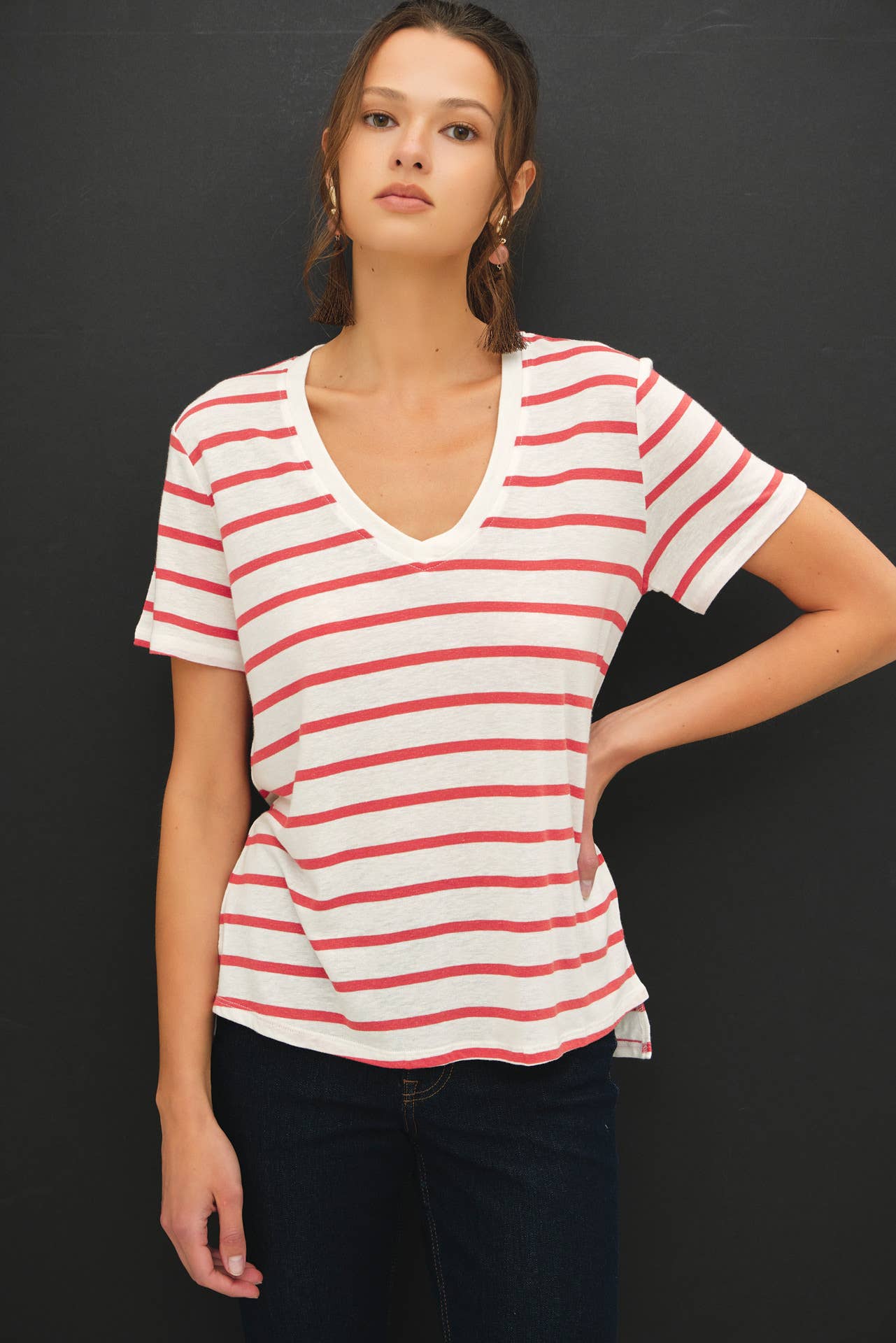 Linen Blend Striped Relaxed Top