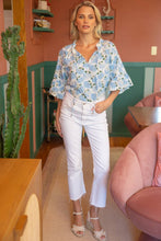 Load image into Gallery viewer, Embroidered Floral Beaded Tie Neck Top
