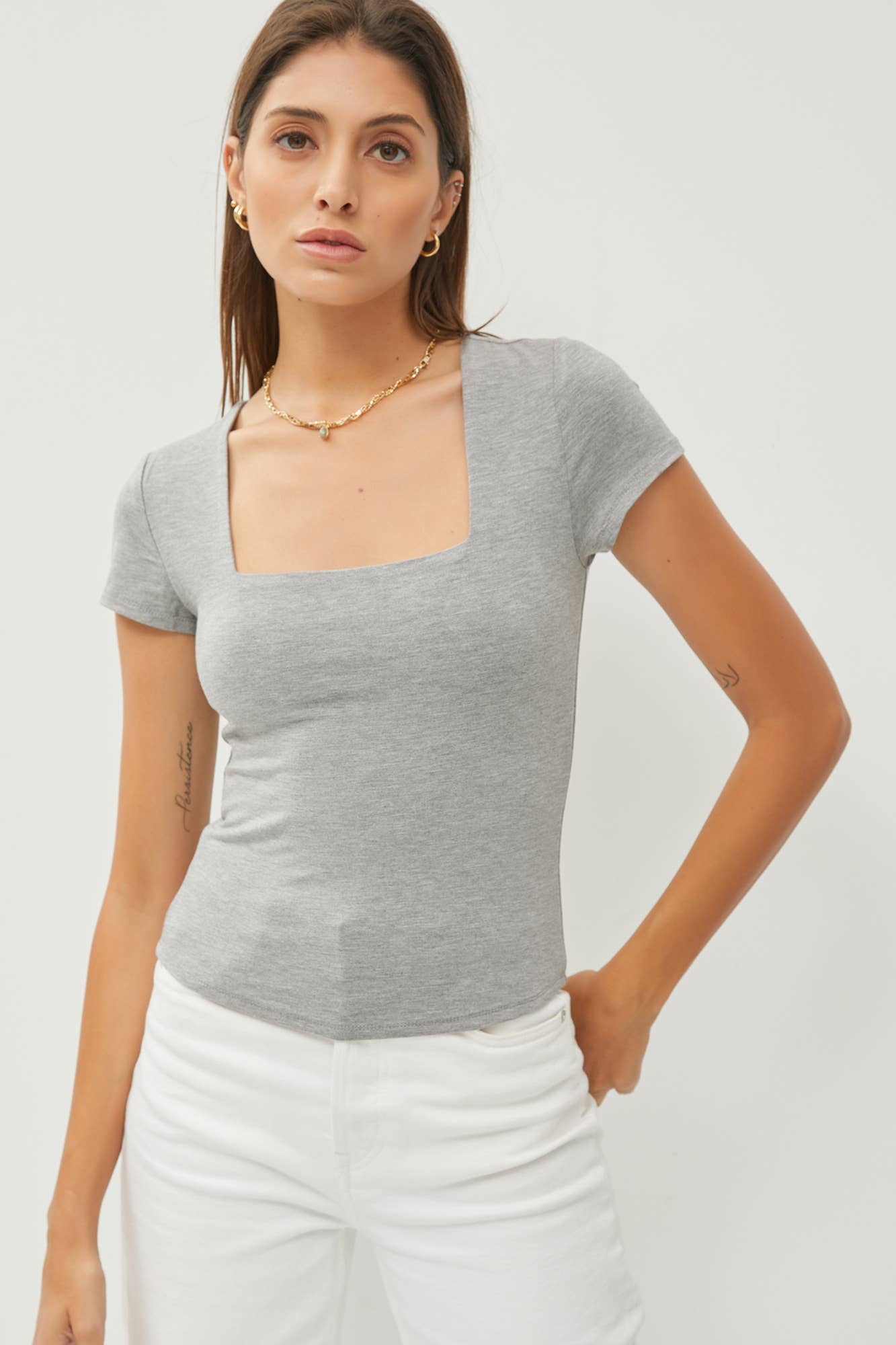 Square Neck Fitted Cap Sleeve Top