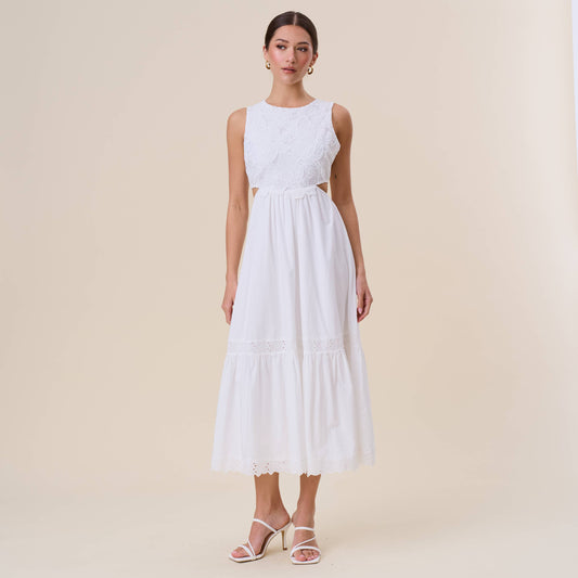 White Embroidered Sleeveless Maxi Dress