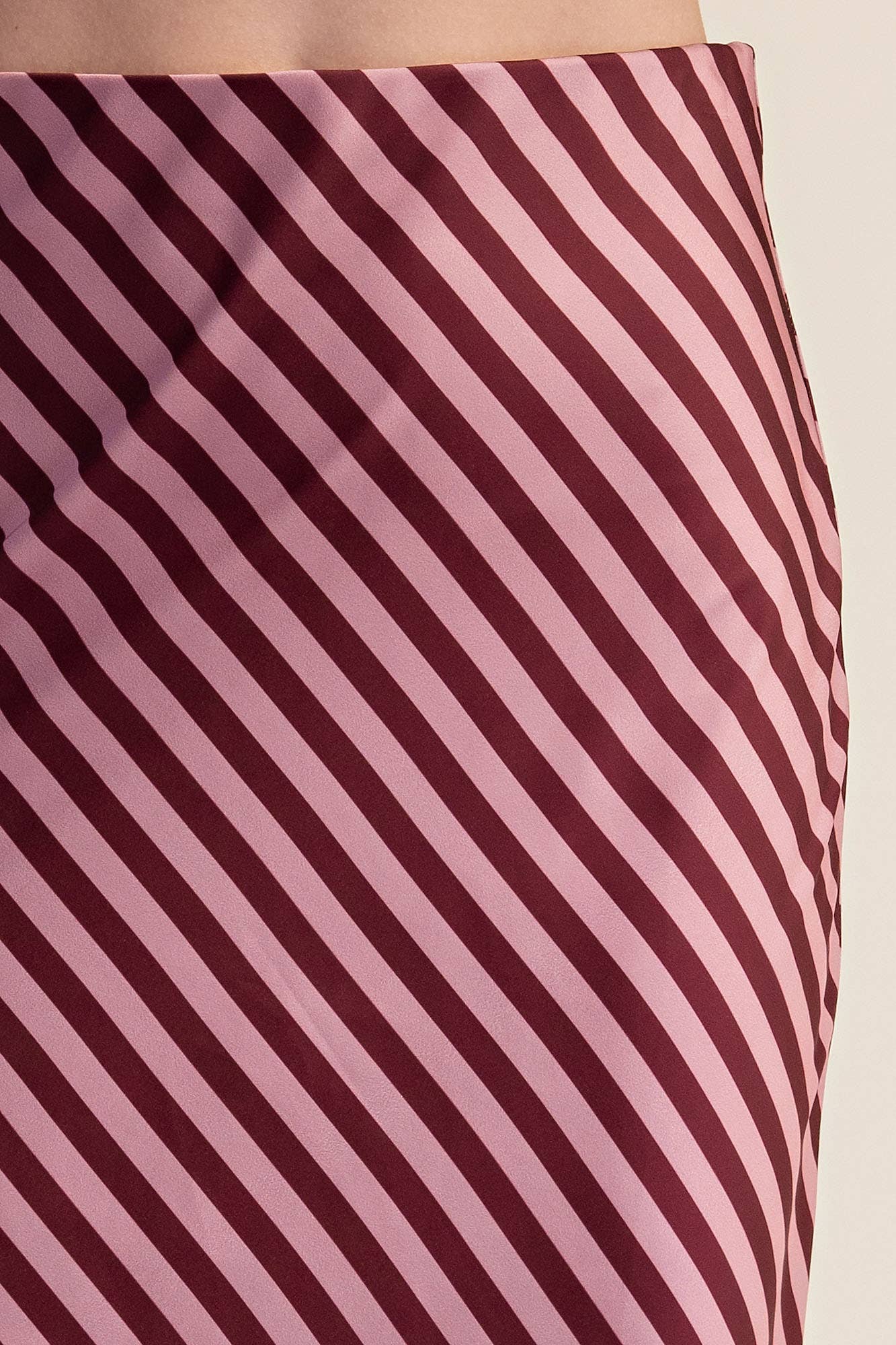 Diagonal Striped Satin Midi Skirt