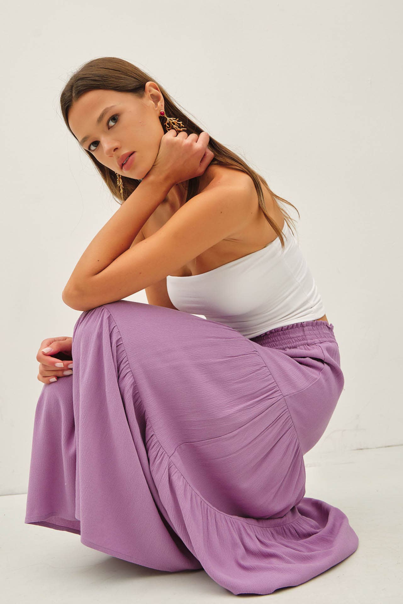 Smocked Waist Tiered Maxi Skirt