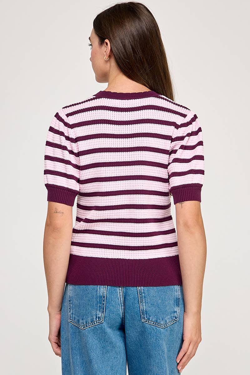 Scalloped Neck Puff Sleeve Short Sleeve Top