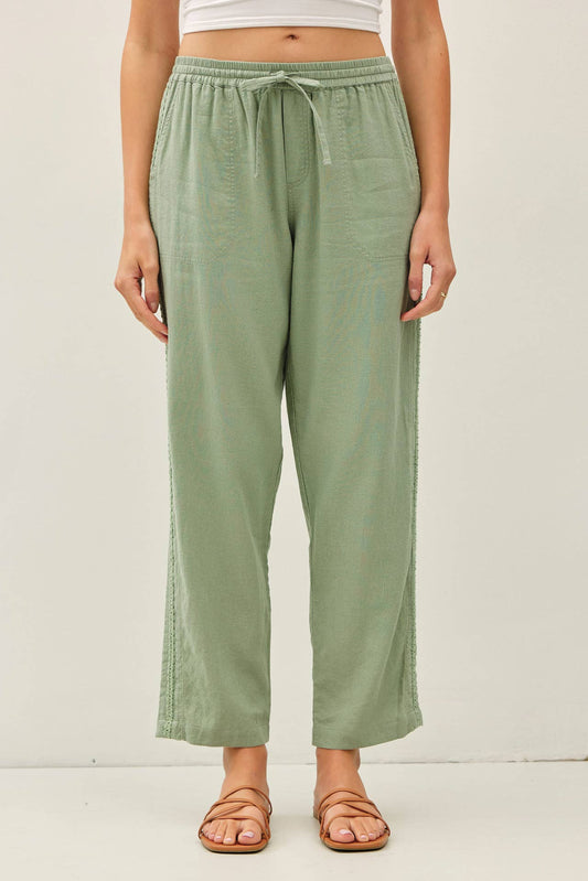 Crochet Lace Trim Tapered Linen Pants