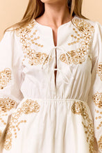 Load image into Gallery viewer, Embroidered Puff Sleeve Front Tie Midi Dress
