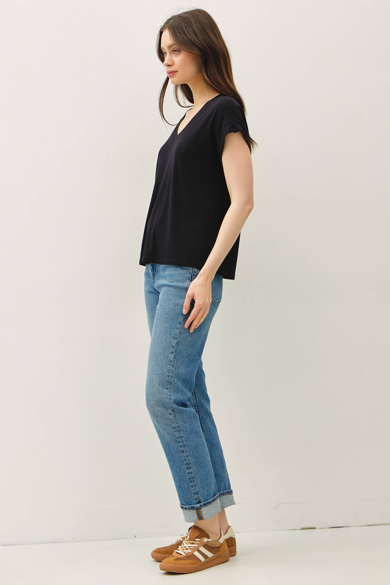 V-Neck Dolman Cap Sleeve Bamboo Top