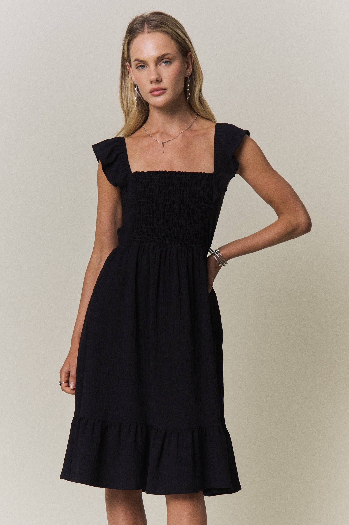 Fluttle Sleeve Smocked Mini Dress