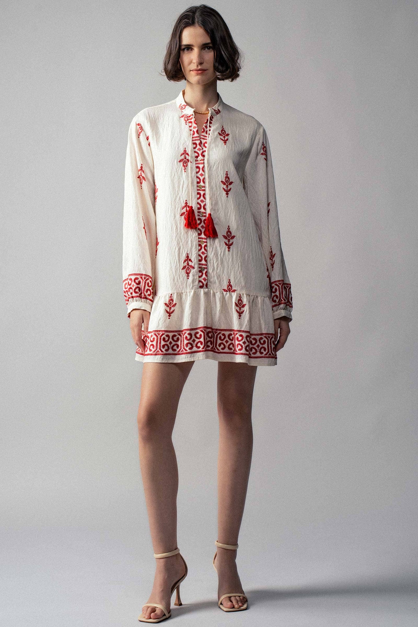 Western-Inspired Embroidered Peasant Tunic Dress