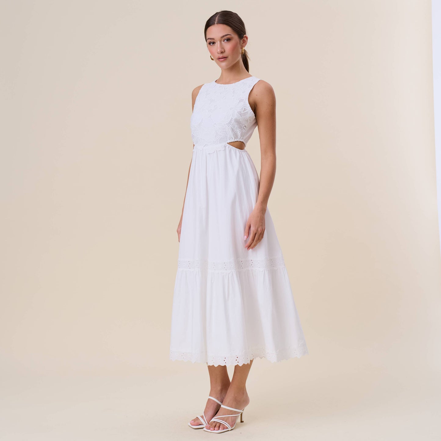 Rental- White Embroidered Sleeveless Maxi Dress