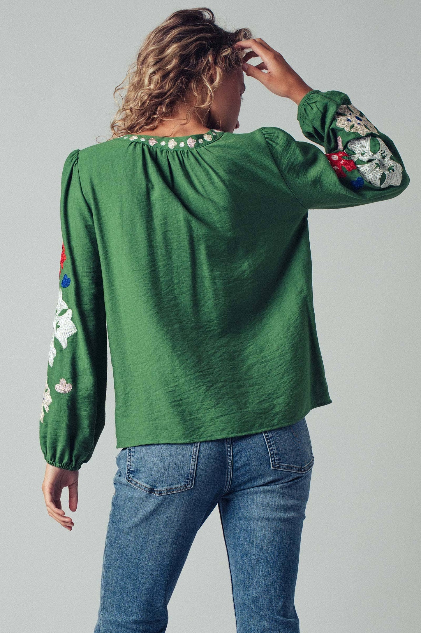 Embroidered Tassel Tie Top