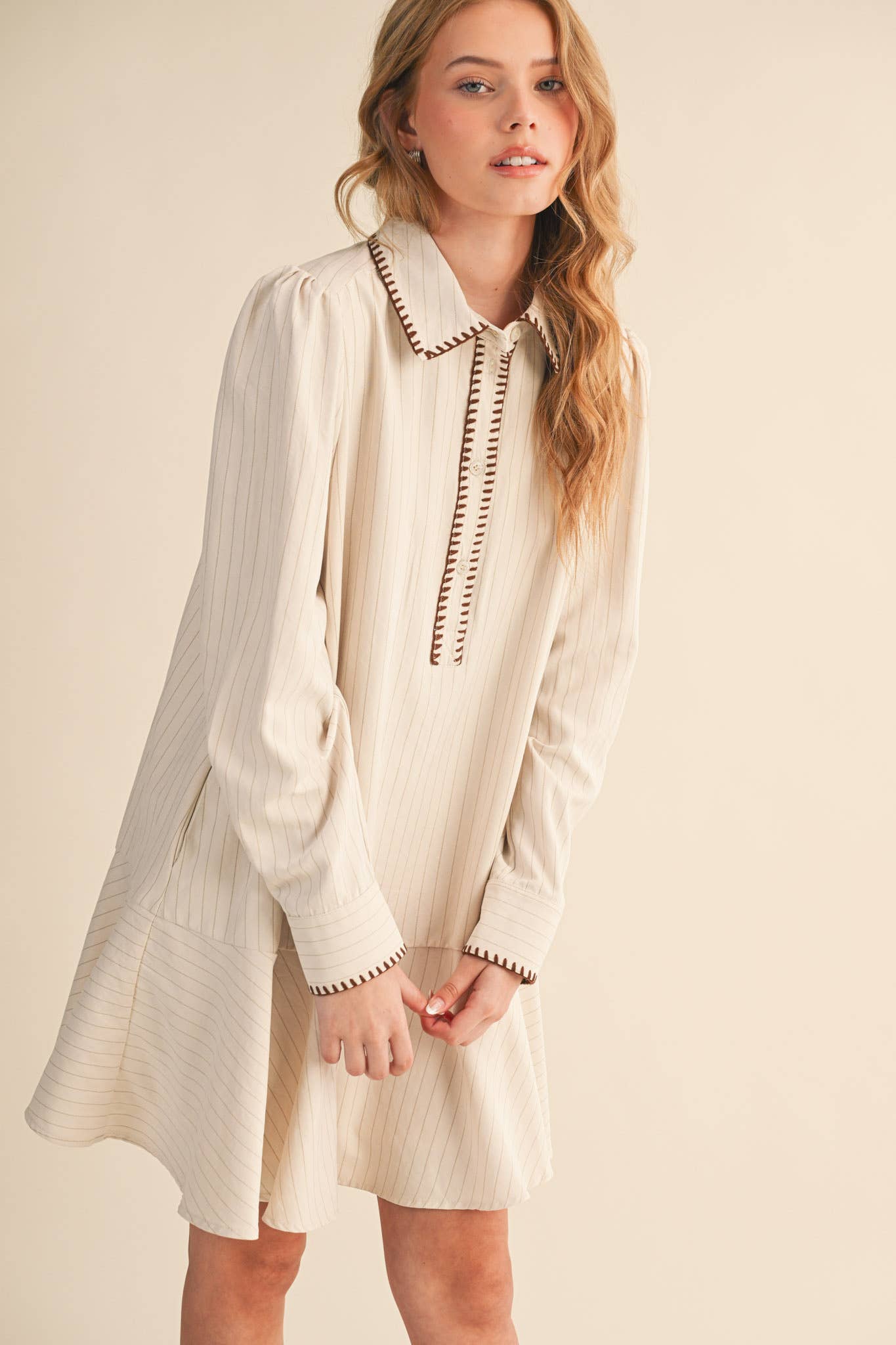 Rental - Contrast Stitch Striped Mini Dress