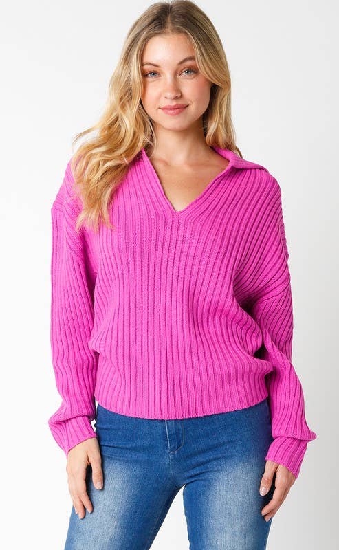 Wide Collar Ribbed Sweater