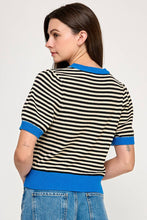Load image into Gallery viewer, Striped Contrast Trim Short Sleeve Sweater
