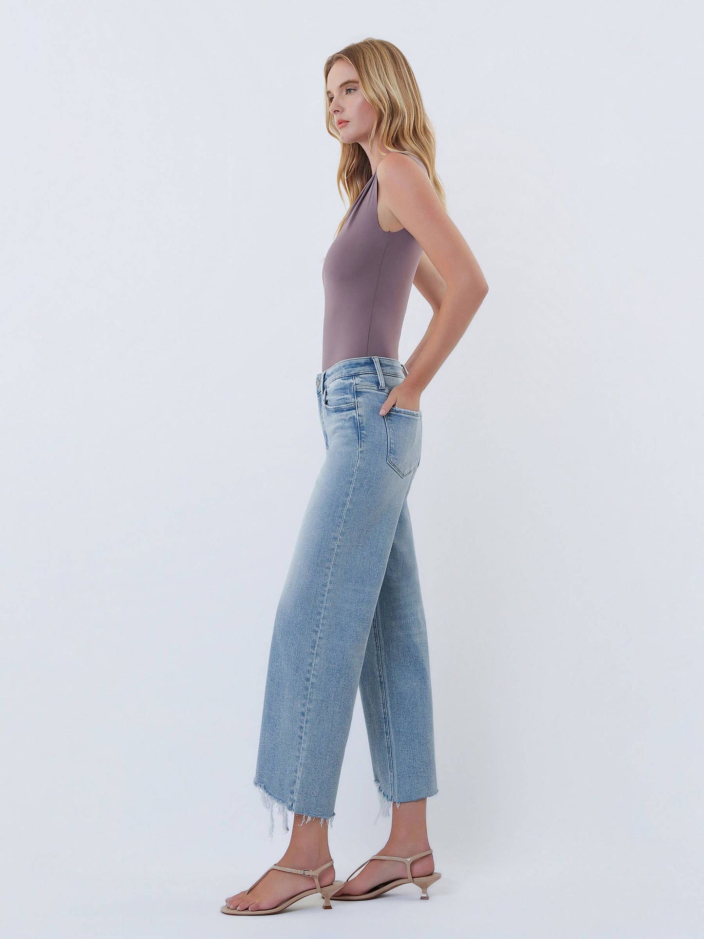 Olivia Distressed Hem Crop Wide Leg