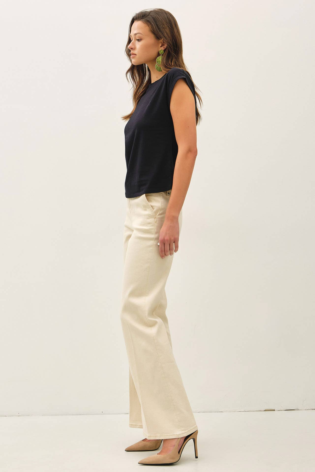 Cap Sleeve Crew Neck Cotton Top