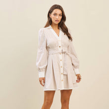 Load image into Gallery viewer, Gold Button Pintuck Waist Shirt Dress
