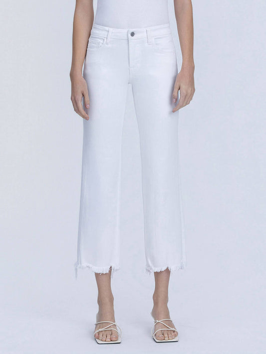 Mid Rise Uneven Frayed Hem Crop Straight Jeans
