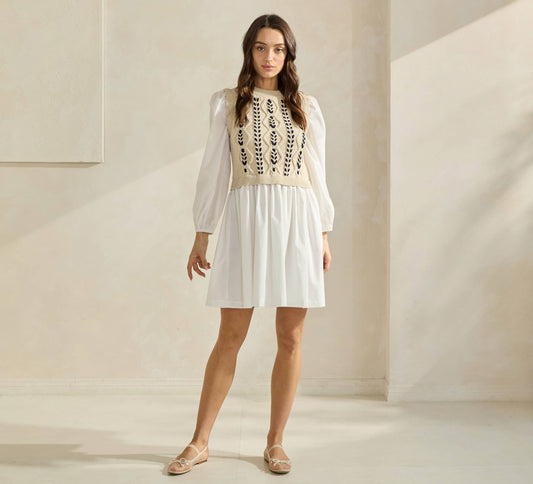 Sweater Poplin Combo Mini Dress