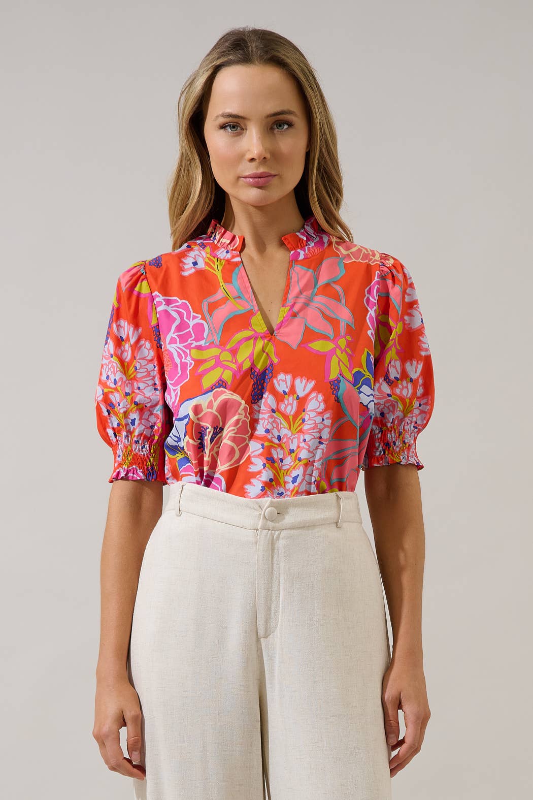 Split Neck Bold Floral Top