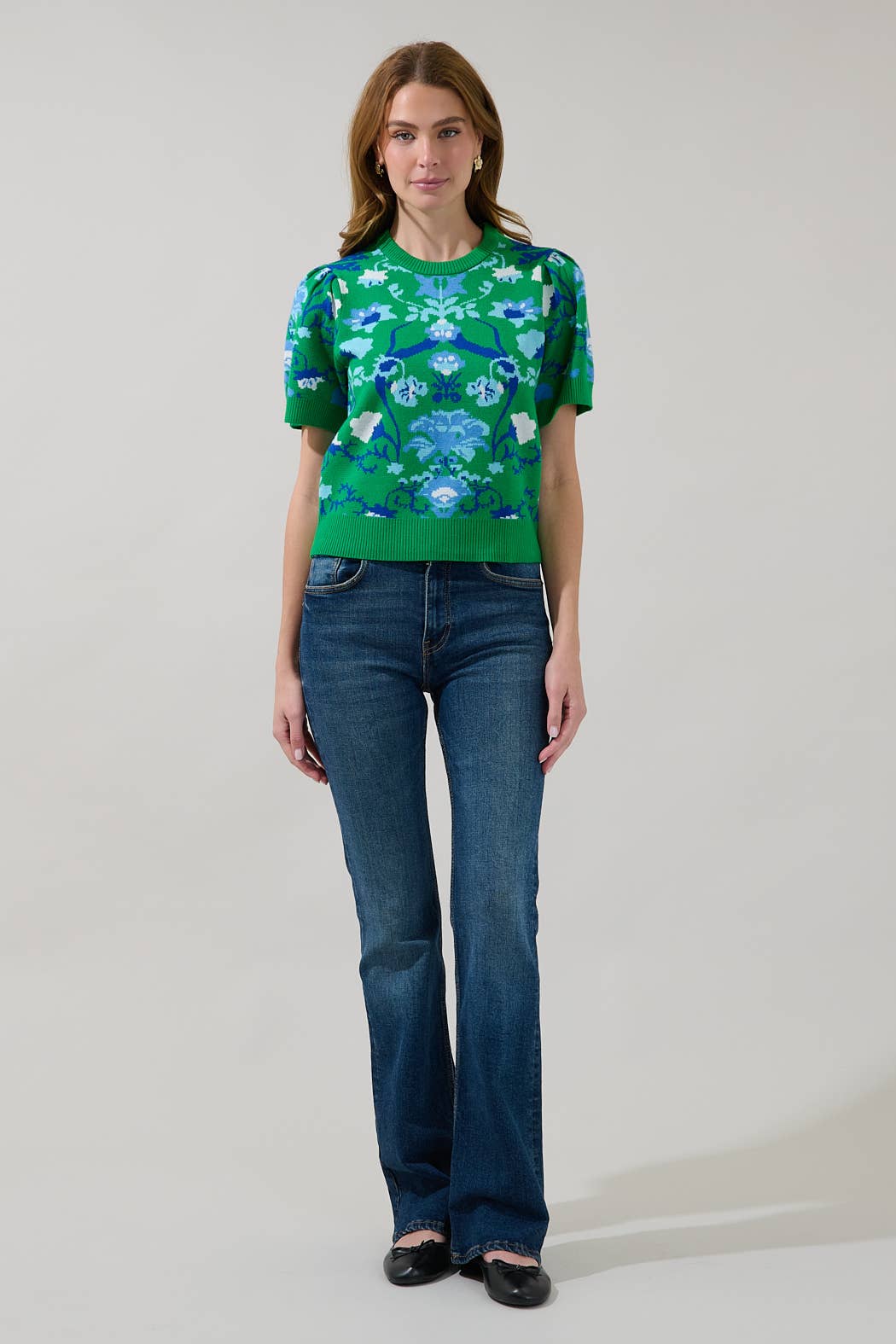 Short Sleeve Patterned Sweater