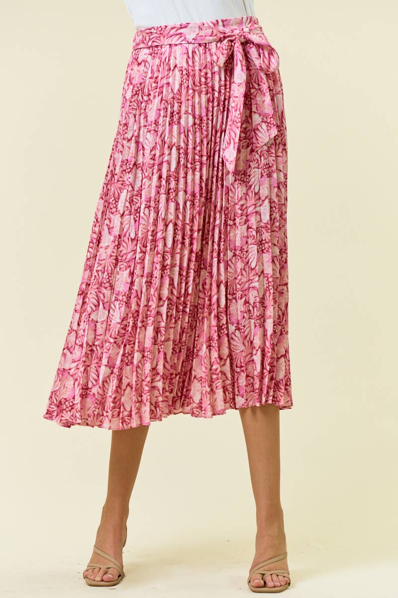 Pleated Tie Waist Midi Skirt