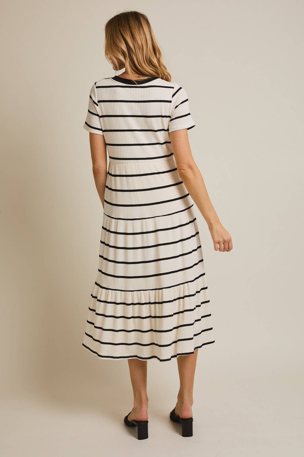 Striped Tiered Short Sleeve Midi Dress