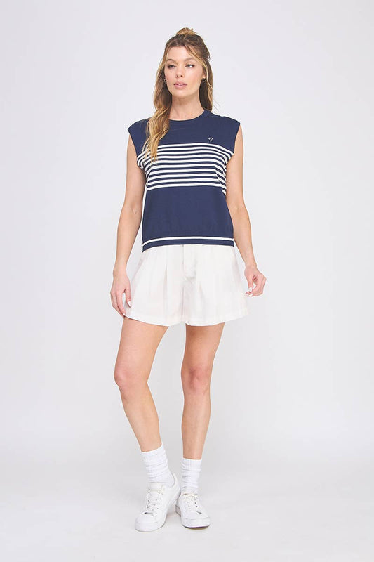 Light Knit Striped Crewneck Sleeveless Top