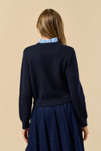 Load image into Gallery viewer, Gold Button Ruffle Neck Cardigan Sweater
