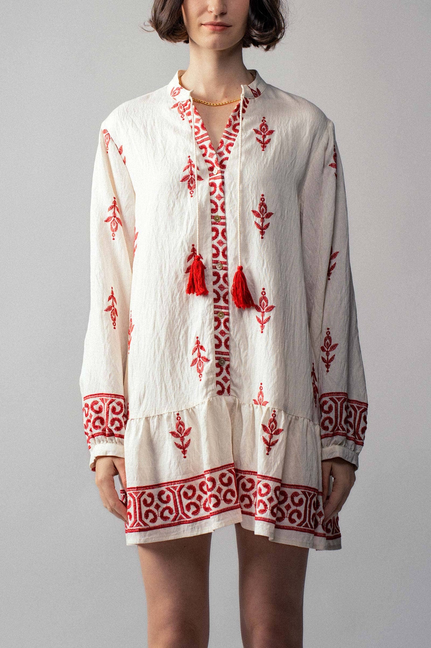 Western-Inspired Embroidered Peasant Tunic Dress